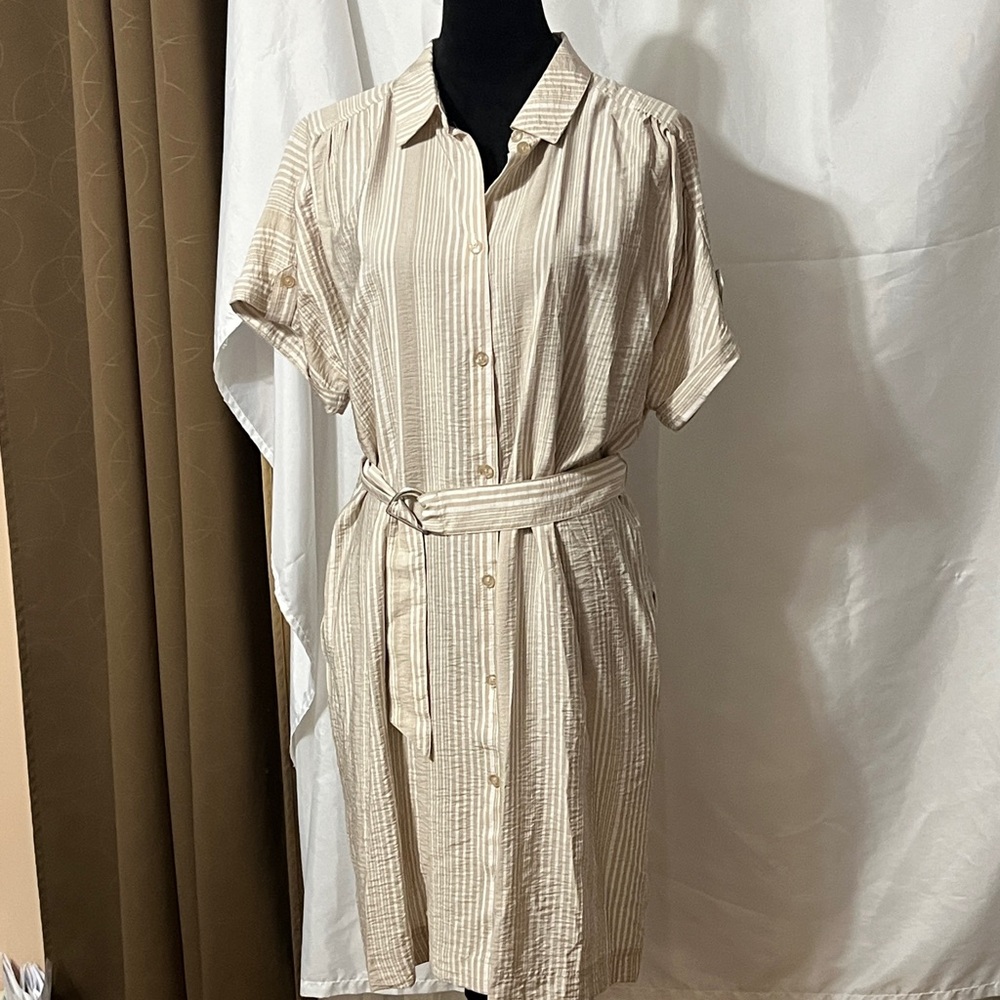 Fred David Beige Striped Midi Dress